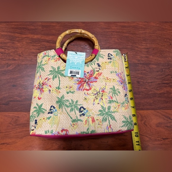 Floral Bamboo Handle Tote Bag - Picture 8 of 9